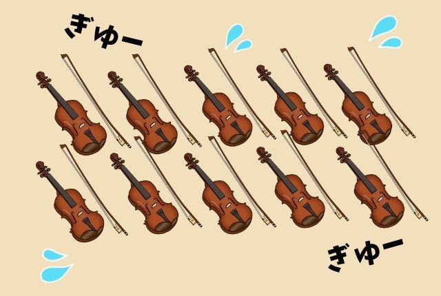 たくさんのバイオリンが書かれたイラスト画像。