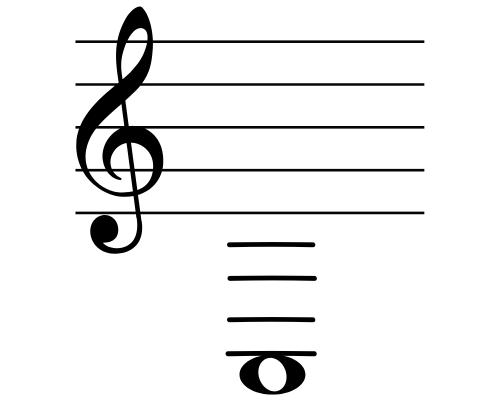 バイオリン音記号の下1点ドの画像。